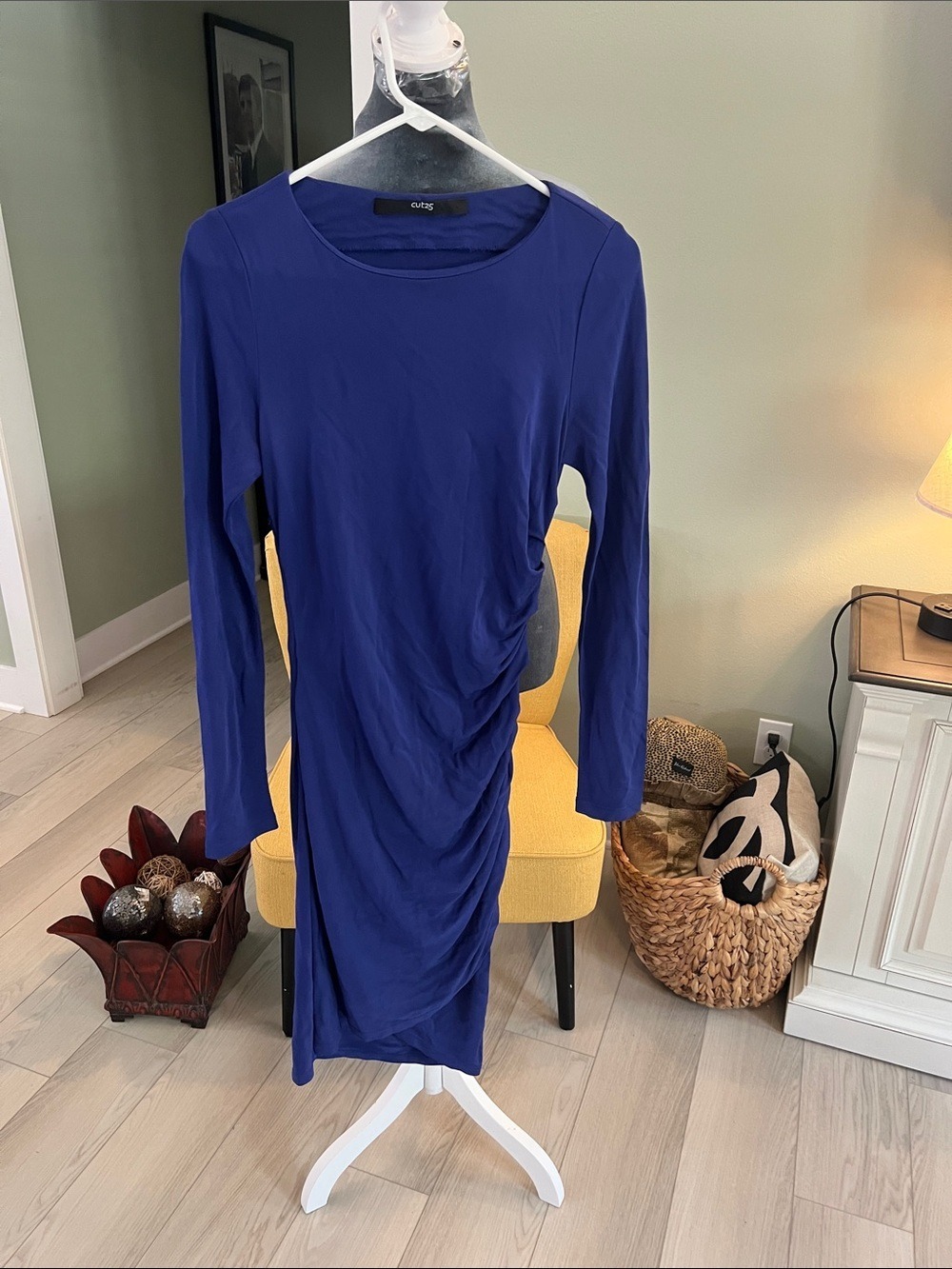 Cut25 by Yigal Azrouel Royal Blue Long-Sleeve Ruched Midi Dress
